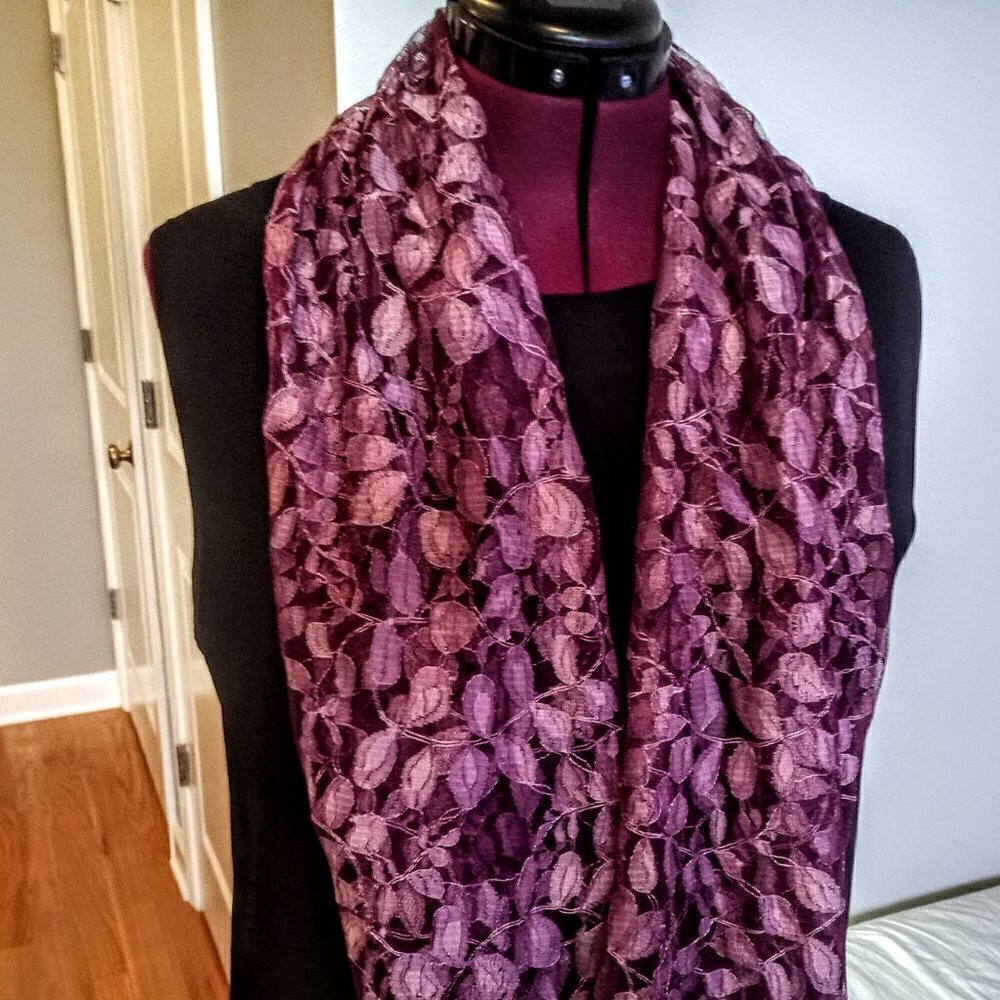 Charming Charlie Purple Crochet Trim Scarf/Wrap